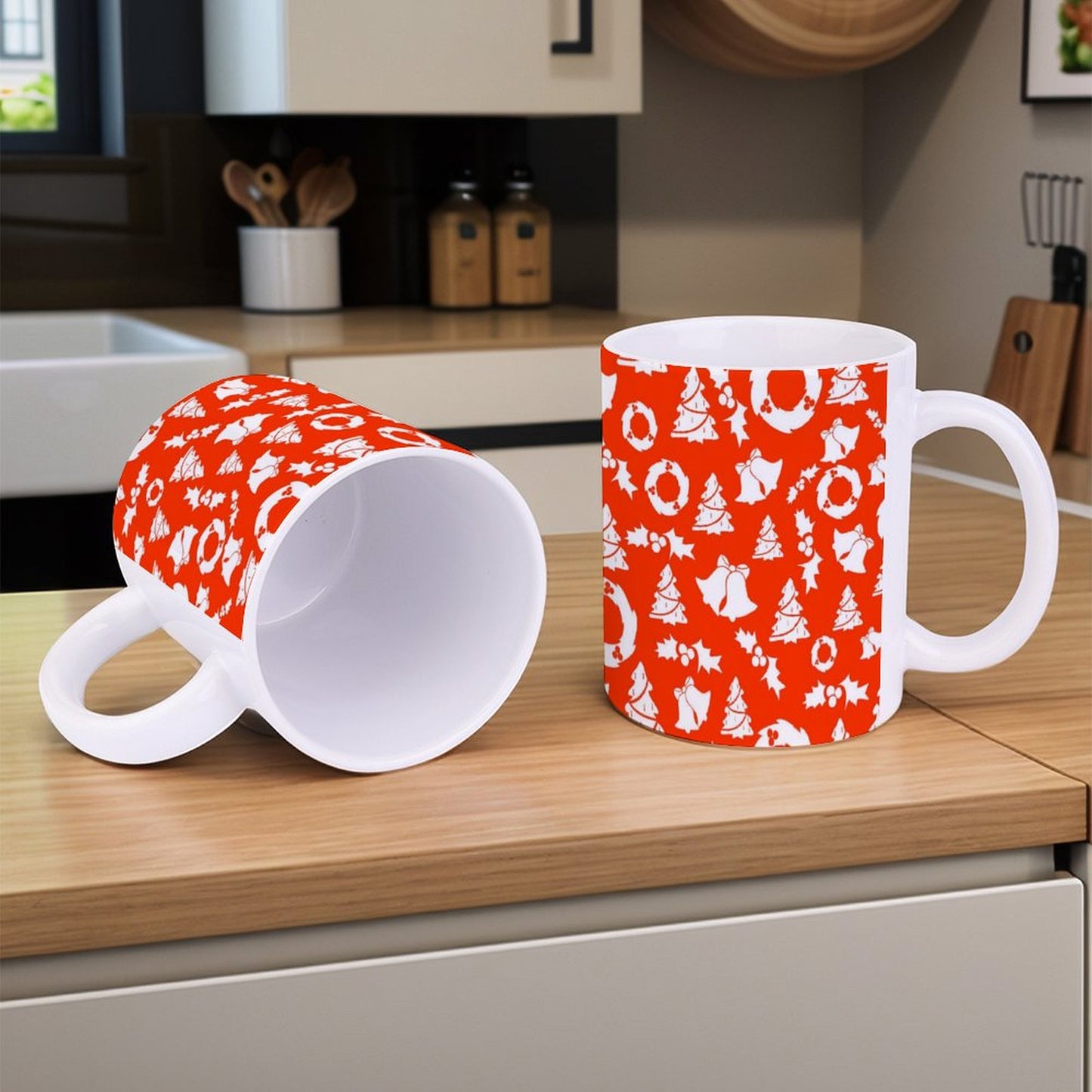 POD US Local White mug with full print, Christmas Red 0041