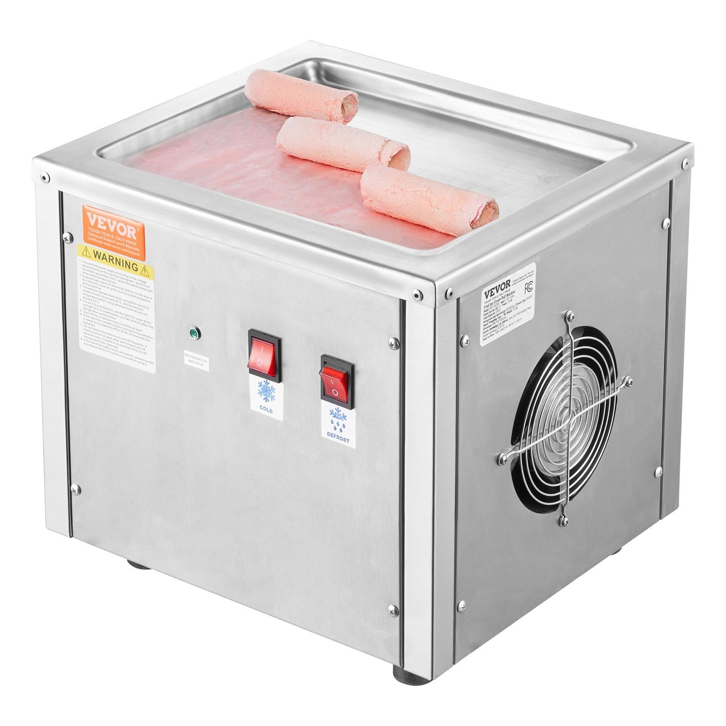 US Local Fried Ice Cream Roll Machine, 11" X 9.5" Stir-Fried Ice Cream Pan, Stainless Steel Rolled Ice Cream Maker With Compressor And 2 Scrapers, For Making Ice Cream, Frozen Yogurt, Ice Cream Rolls