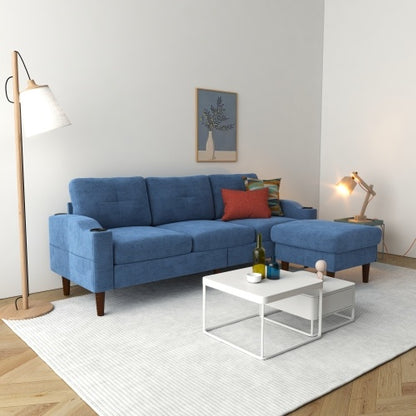 US Local Convertible Combination Sofa Sofa L-Shaped Sofa With Storage Cabinet Footstool, Living Room Navy Blue Sofa, Living Room Bedroom Office Small Space 3-Seater Combination Sofa