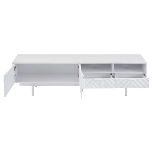 UK Local Modern Bohemian TV Cabinet, White Geometric Lines TV Stand, TV Entertainment Center With Storage Space, 200X40X51 Cm, Modern TV Stand For 90 Inch TVs, Console Media Cabinet For Living Room