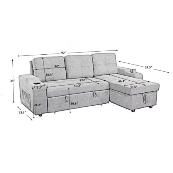 US Local Convertible Sectional Sofa With Armrest Storage