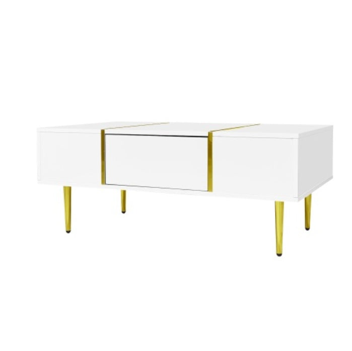 UK Local White High-gloss Coffee Table, Modern And Simple, With 2 Drawers