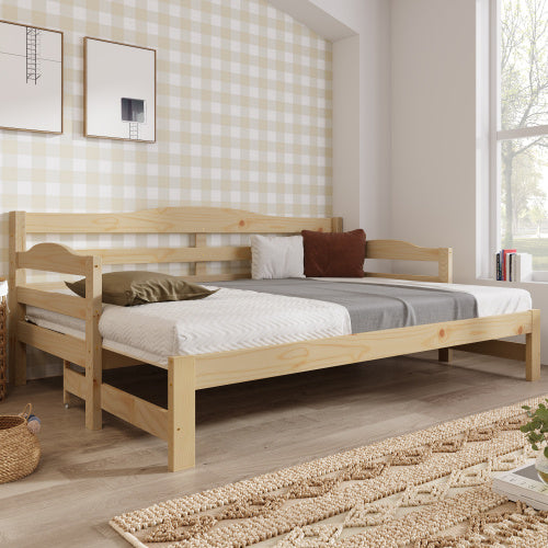 UK Local Daybed Cabin Bed SIngle Guest Bed Sofa Bed, Pull Out Trundle For Living Room And Bedroom - 3 FT 90 X190 Cm -Natural