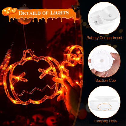 US Local Set Of 3 Pack Halloween Window Light Spider Witch Hat Pumpkin With Orange Light Hanging Halloween Decoration Light With Suction Cup Hanging Holes