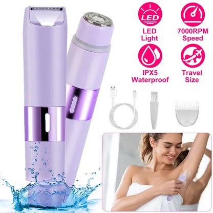 US Local 2 In 1 Bikini Trimmer For Women Dual Head Cordless Body Shaver IPX5 Waterproof Rechargeable Pubic Hair Razor Wet And Dry Use For Bikini Underarm Leg Arm Body Face