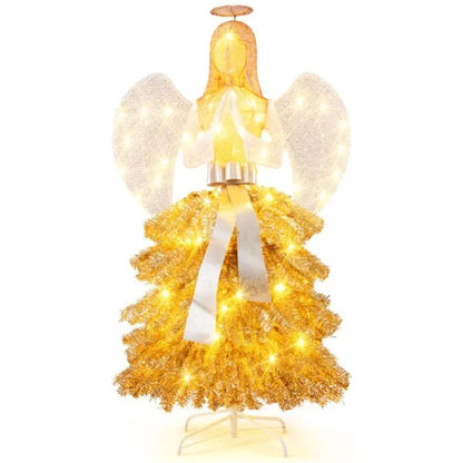 5.2ft Pre-Lit Angel Christmas Tree - 150 Warm White LEDs, Golden White Design With Angel Figure   Shimmering Leaves
