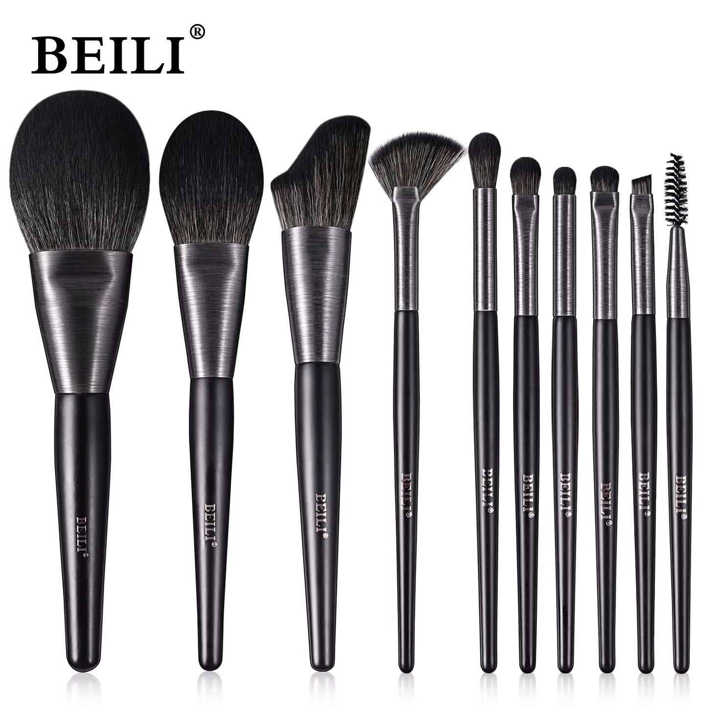 US Local Beili Christmas Gift Makeup Brush Set Of 10, Kabuki Brushes With Synthetic Hair For Foundation, Concealer, And Eyeshadow.