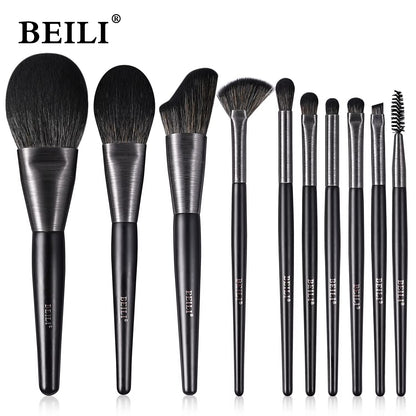 US Local Beili Christmas Gift Makeup Brush Set Of 10, Kabuki Brushes With Synthetic Hair For Foundation, Concealer, And Eyeshadow.