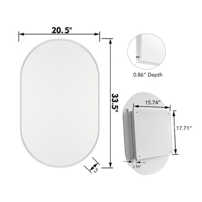 US Local 20x34 Inch Oval Recessed Metal Frame Bathroom Wall Cabinet With Mirror And Adjustable Shelves