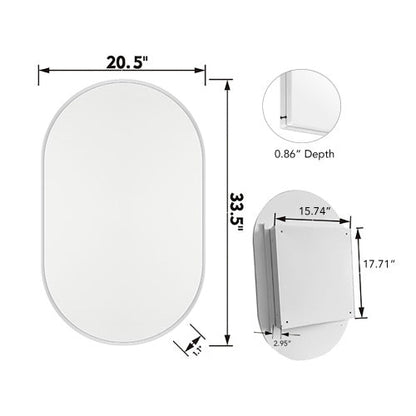 US Local 20x34 Inch Oval Recessed Metal Frame Bathroom Wall Cabinet With Mirror And Adjustable Shelves
