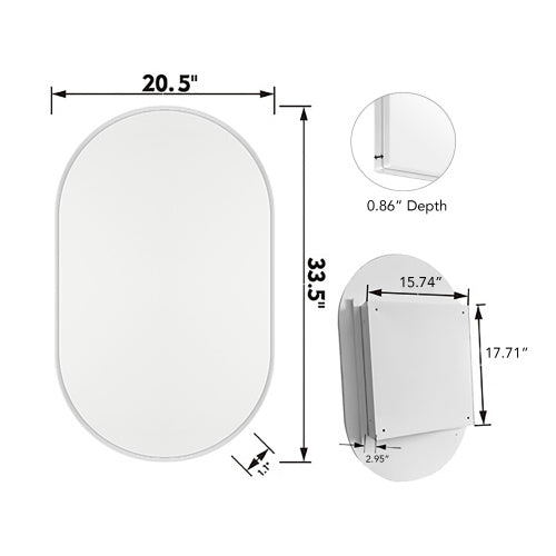 US Local 20x34 Inch Oval Recessed Metal Frame Bathroom Wall Cabinet With Mirror And Adjustable Shelves