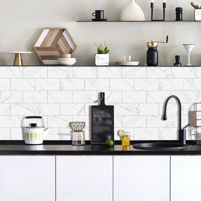 US Local White Marble Look Wall Sticker Peel And Paste Splash-proof PVC Composite Wall Tile Kitchen Bathroom
