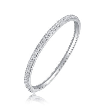 ¼۸ñ¸ß Classic Fashion Bridal Pave AAA Cubic Zirconia Princess Cut CZ Eternity Tennis Stackable Bangle Bracelet For Women, Prom, Wedding Silver Plated 7-7.5 Inch