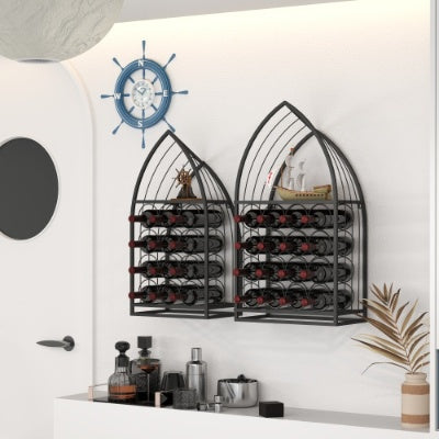US Local Sailboat Shaped Wine Cabinet Rack, 2 Piece Display Rack, Freestanding Wine Cabinet With Bottle Storage, Spirits And Wine Home Bar, Kitchen, Dining Room Storage Rack