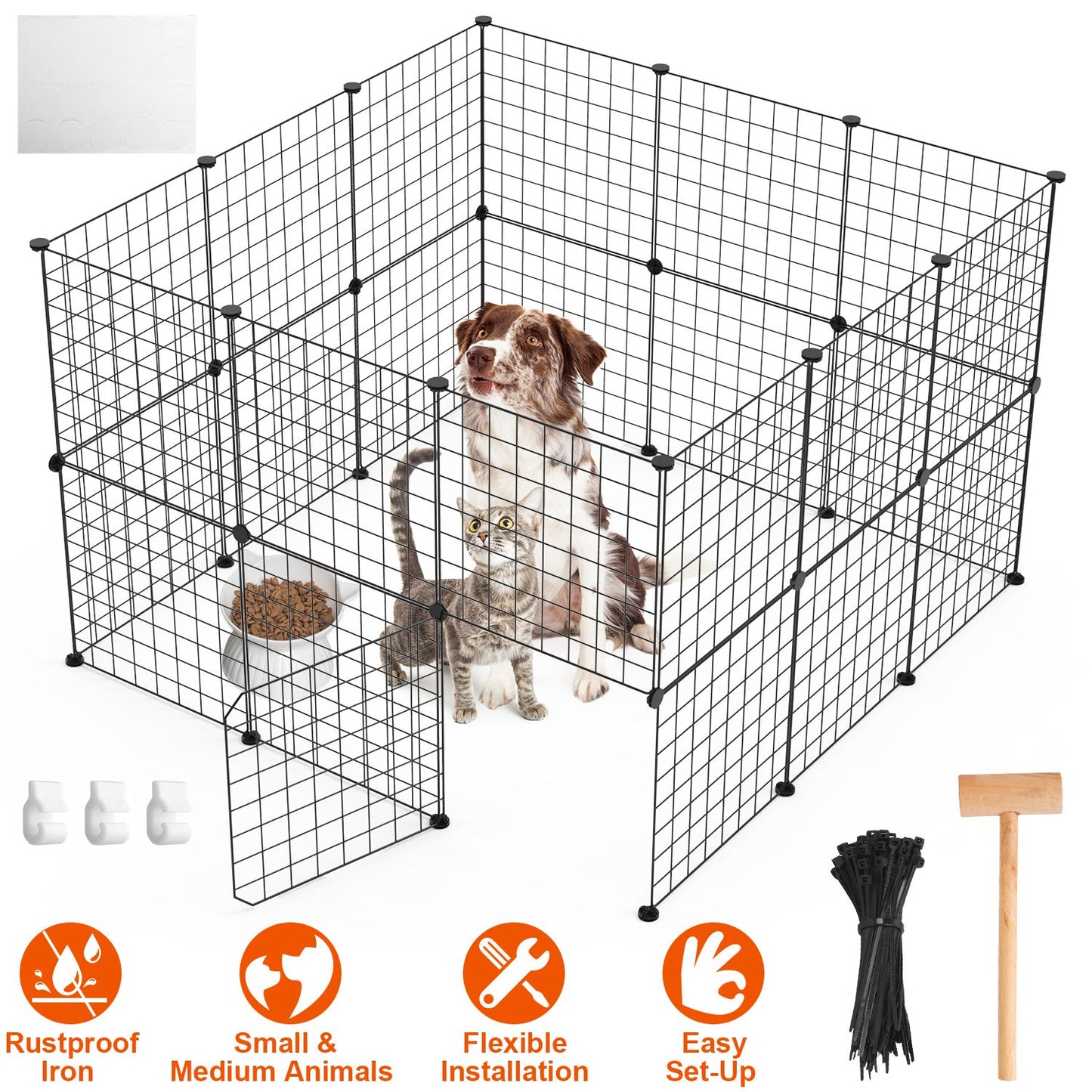 US Local 1Pc Small Animal Playpen With Door Dog Metal Playpen Small Medium Kitten Puppy Guinea Pig Rabbit Kennel Small Animal Cage Metal Wire Fence For Indoor Outdoor Yard Camping