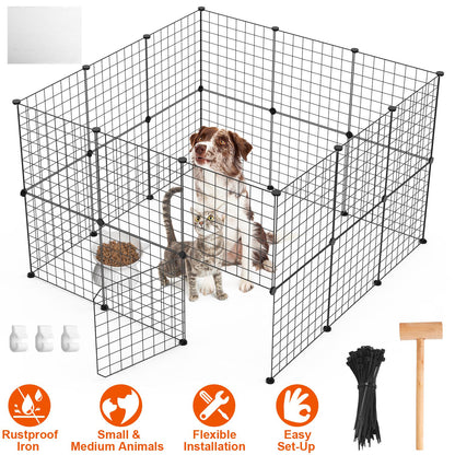 US Local 1Pc Small Animal Playpen With Door Dog Metal Playpen Small Medium Kitten Puppy Guinea Pig Rabbit Kennel Small Animal Cage Metal Wire Fence For Indoor Outdoor Yard Camping