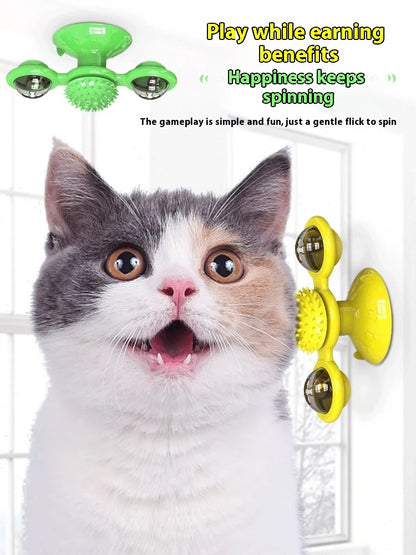 US Local Cat Entertainment Set- Interactive Rotating Disk, Feather Teasers, Tumbler, Windmill Toy - Keeps Cats Active & Engaged