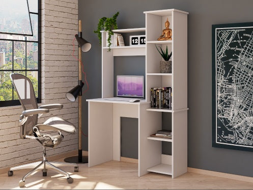 US Local Desk, Five Shelves, Two Superior Shelves, White