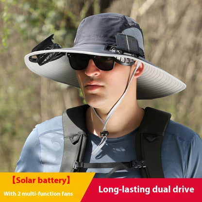 Outdoor Wide Brim Sun Hat With Solar Fan Wide Brim Solar Fan Outdoor Fishing Hat Solar USB Charging Solar Powered Hat Adjustable