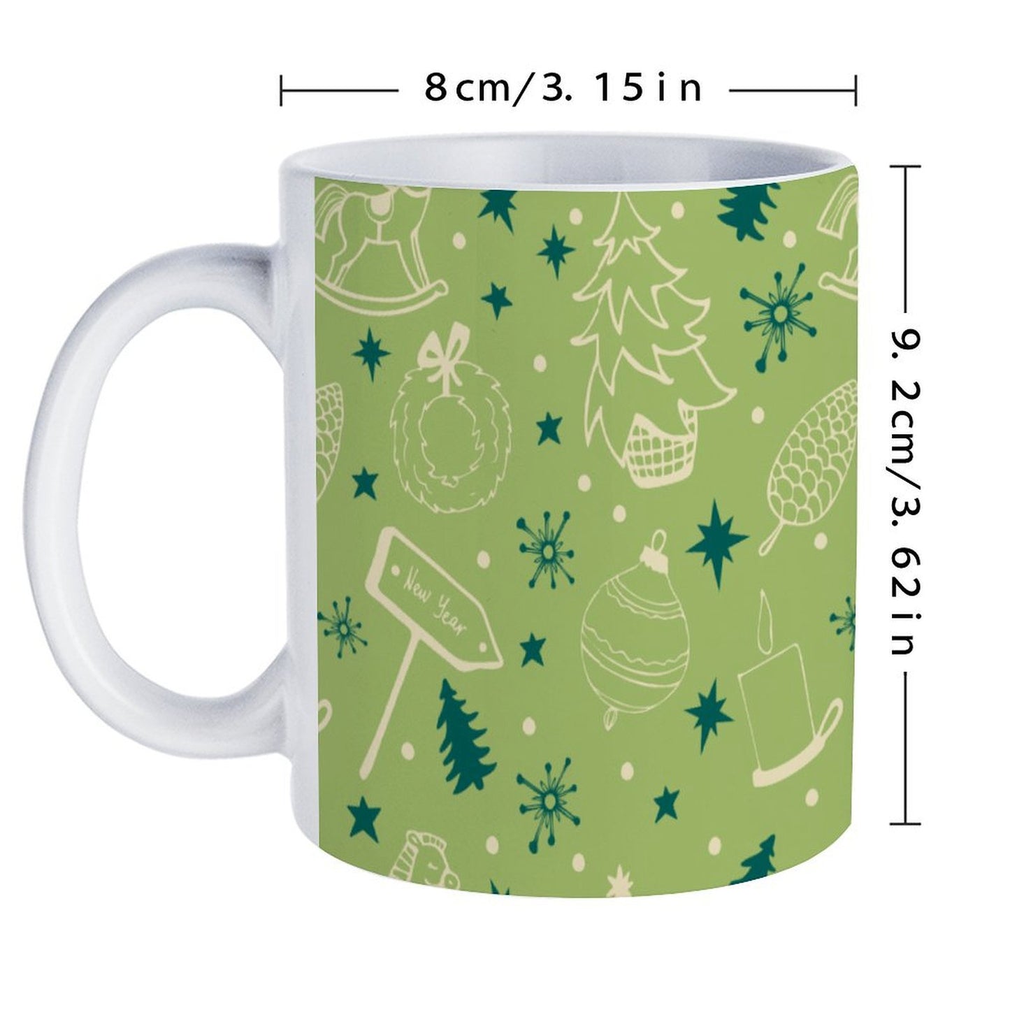 POD US Local White mug with full print, Christmas Trees, New Year, Trojans, Pinecones 0084
