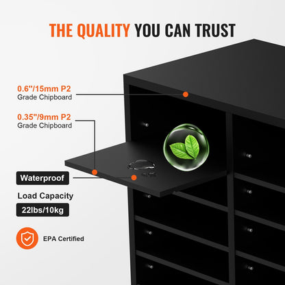 US Local VEVOR Wood Literature Organizer, 24 Compartments, File Sorter With Removable Shelves, Mailboxes Slot For Office Home Classroom Mailrooms Organization, EPA Certified, Black