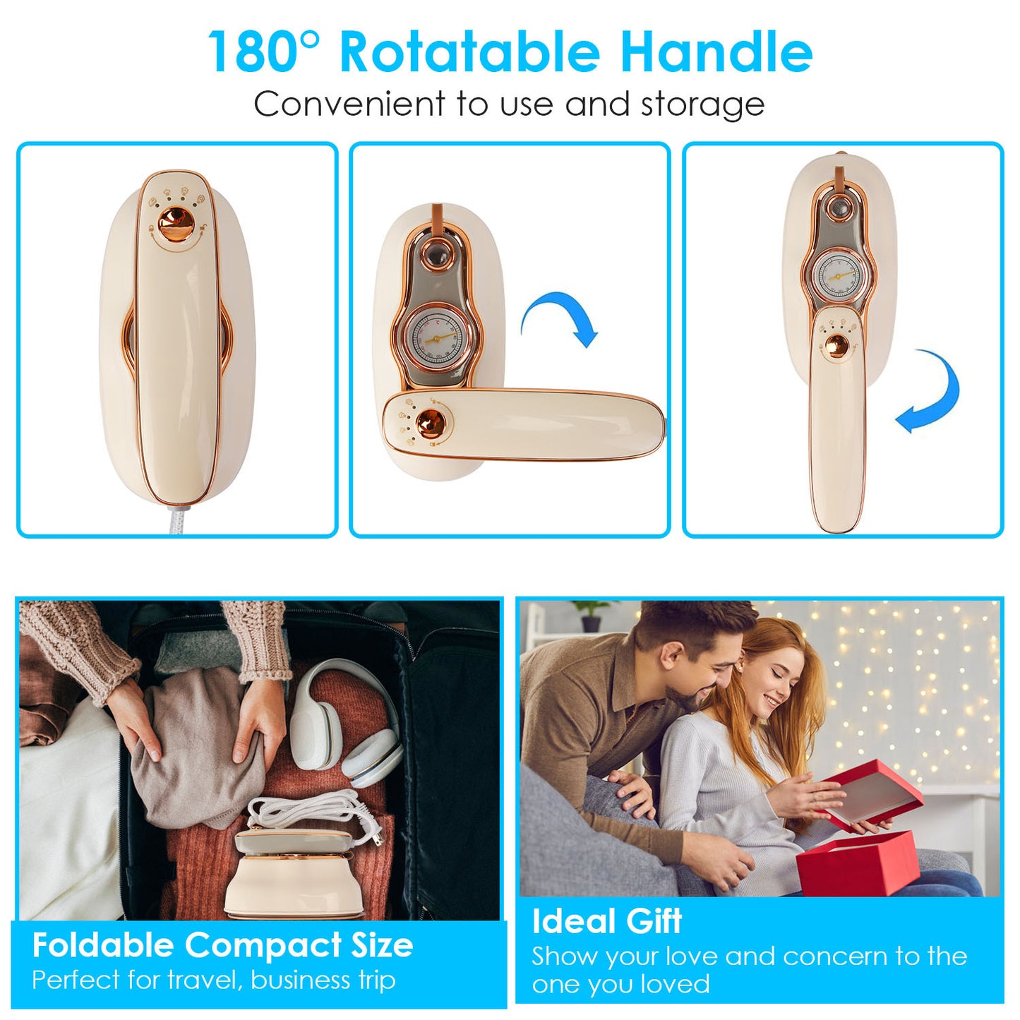 US Local 1Pc 1200W Foldable Handheld Clothes Iron Steamer With Wet Dry Ironing Mode Portable Garment Steamer Travel Clothing Wrinkles Remover With Temperature Display