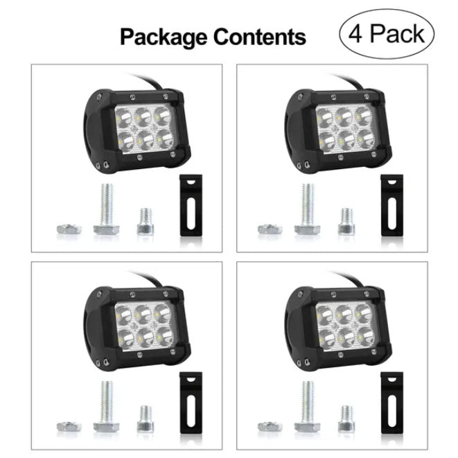 US Local 4 PCS 4in 18W Dual Row LED Spot Light Pod Cube Light