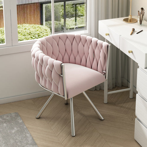 UK Local Velvet Dining Chair, Single Light Luxury Living Room Bedroom Swivel Chair, Leisure Swivel Chair With Four Metal Support Legs