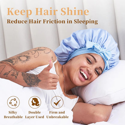 US Local Silk Bonnet For Sleeping Women, Satin Hair Bonnet For Sleeping For Wavy Curly Natural Hair Women Men - Blue