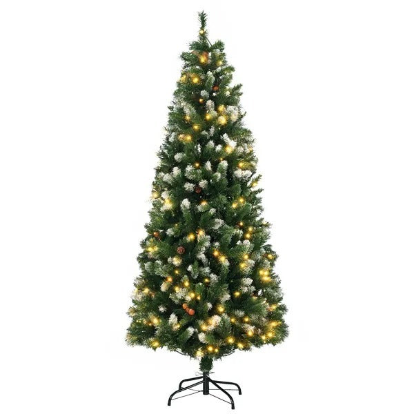 CA Local 6' Decorated Christmas Trees, Skinny Prelit Artificial Christmas Tree With Snow-dipped Branches, Auto Open, Pinecones