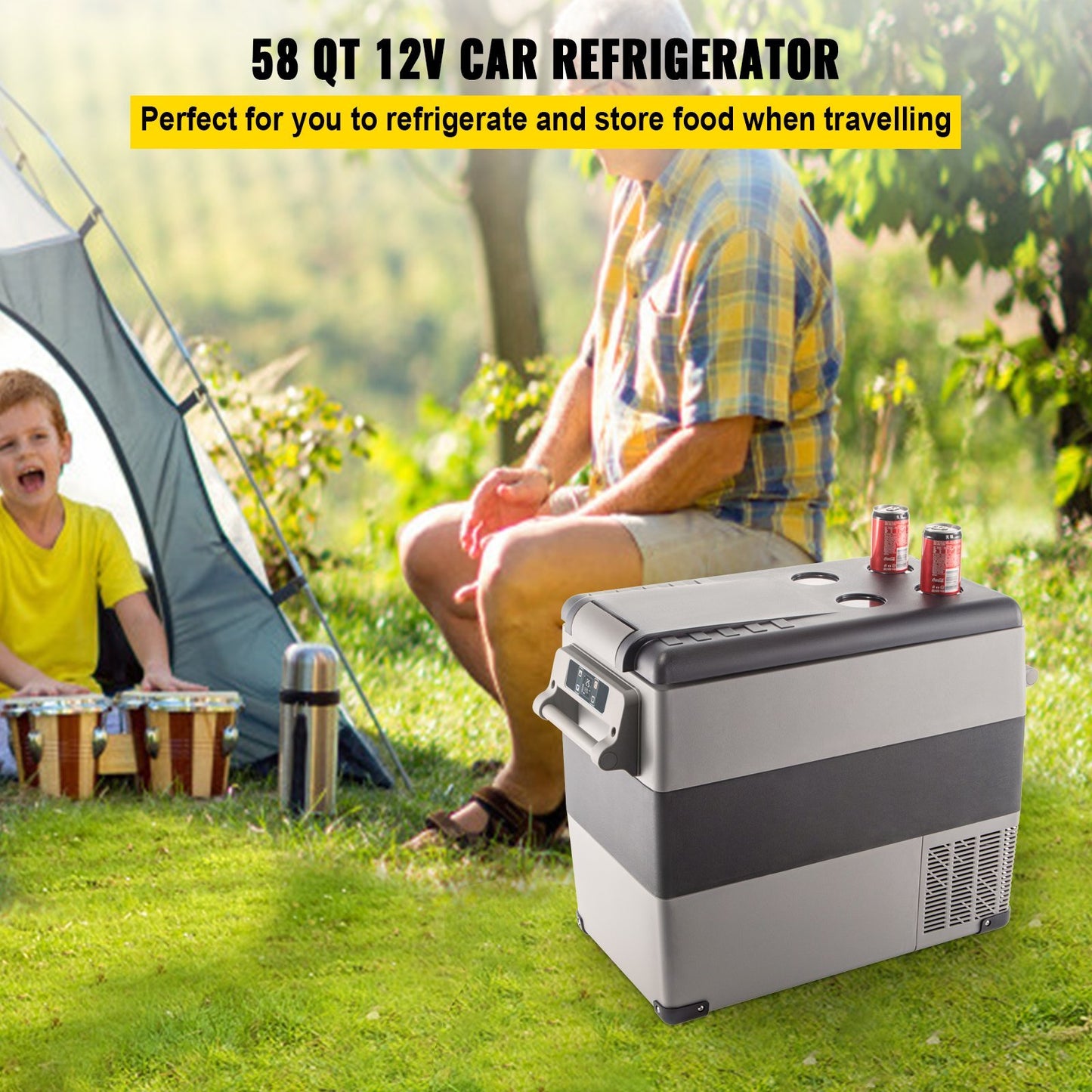 US Local 12 Volt Refrigerator, 58 Quart Car Refrigerator, Dual Zone Portable Refrigerator,RV Refrigerator With 12/24V DC And 110-240V AC, Freezer Fridge Cooler, For Car, RV, Camping And Home Use