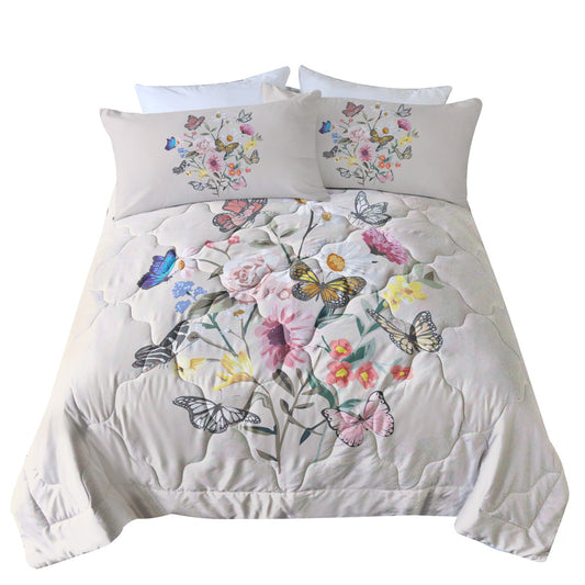 US Local Butterfly Flower Comforter Light Pink Bedding Sets Twin For Girls Women, 1 Soft Comforter And 2 Pillowcases Suit For All Season Use