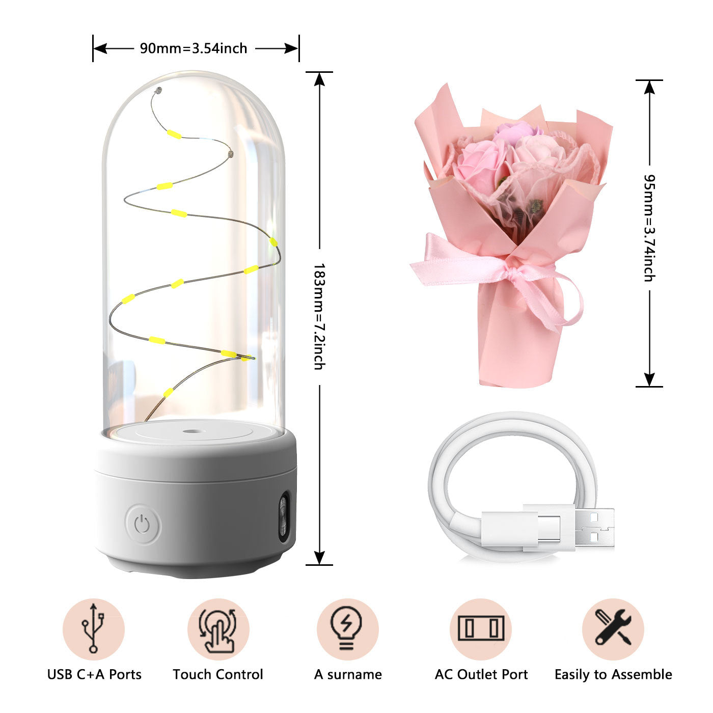 USA Local Creative 2 In 1 Bouquet LED Light And Bluetooth-compatible Speaker Mother's Day Gift Rose Luminous Night Light Ornament In Glass Cover