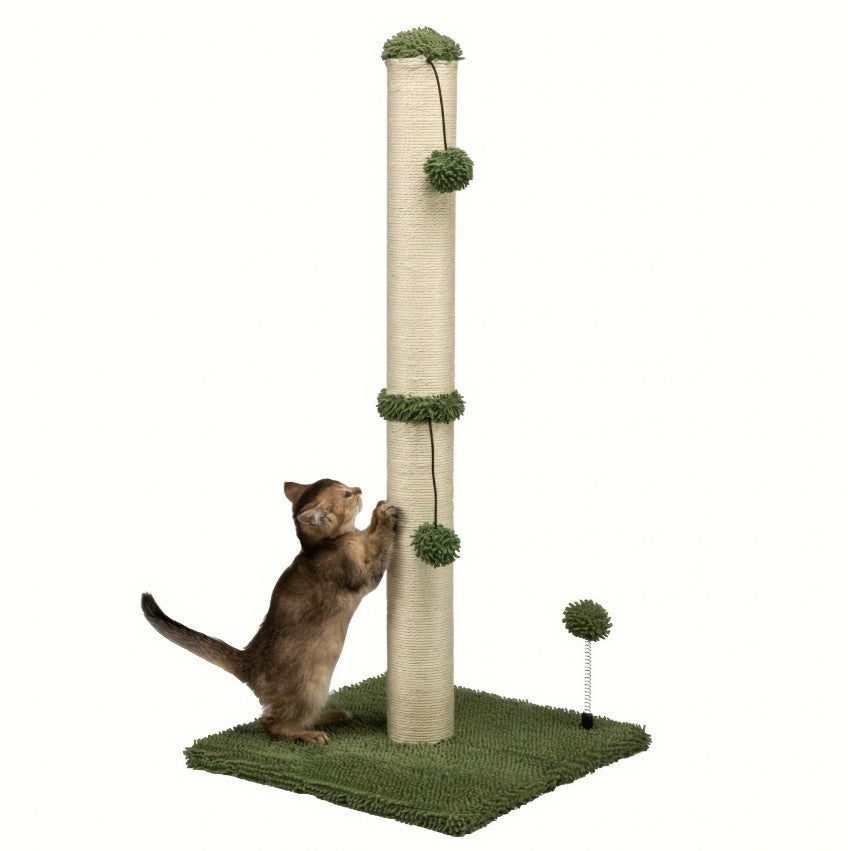 US Local Extra Thick Indoor Cat Scratching Post With Hanging Ball Toy - Durable Fiberboard Claw-Friendly Surface For Cats, Sturdy & Safe Design For Play And Relaxation, Cat Scratcher