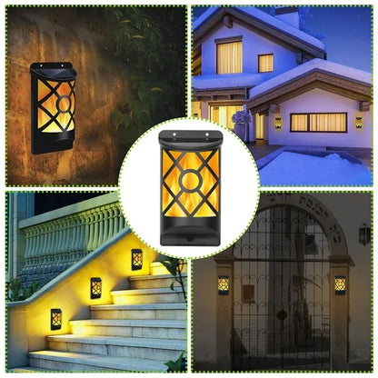 US Local Flame Solar Lights Outdoor 96 LEDs Waterproof Flickering Flame Wall Mount Lamp Auto On Off