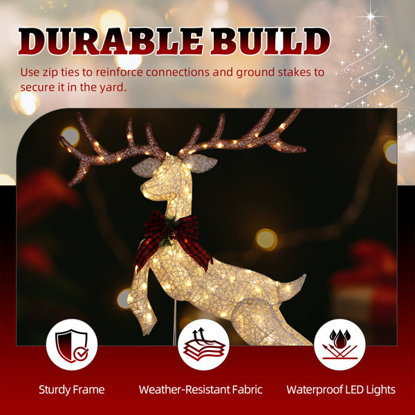US Local 5FT Lighted Jumping Reindeer Christmas Decorations, Pre-lit Holiday Decor With Warm White LED Lights For Xmas Outdoor Indoor Decor Lighted Holiday Displays