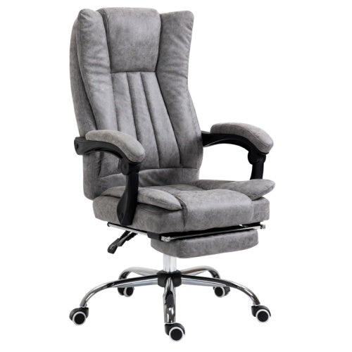UK Local Vinsetto Home Office Chair Microfibre Desk Chair With Reclining Function Armrests Swivel Wheels Footrest Grey