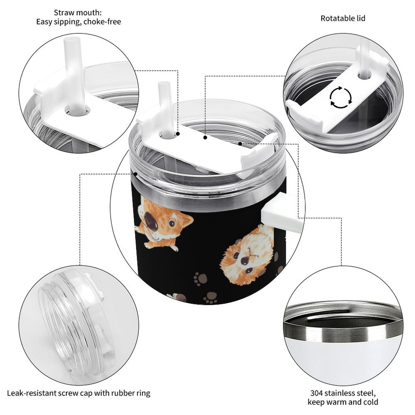 PHDT00408 POD US Local Tumbler 40 oz Large Capacity Car Cup Lovely Dog