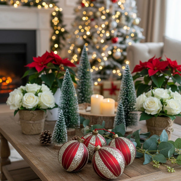 US Local 4 PCS Set  Christmas Glass Ball Ornaments Holiday Tree Hanging Decorations Party Decor Supplies FBA Shipment