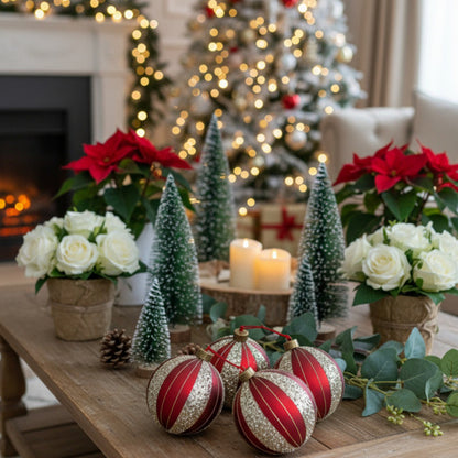 US Local 4 PCS Set  Christmas Glass Ball Ornaments Holiday Tree Hanging Decorations Party Decor Supplies FBA Shipment