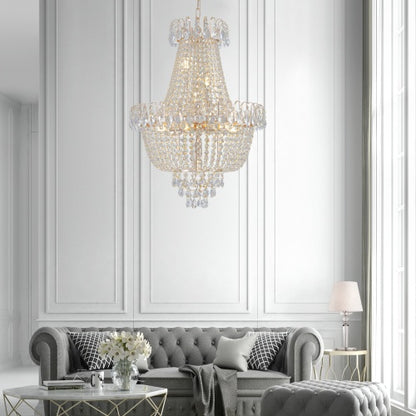 US Local Golden Crystal Chandelier, Large Modern Luxury Chandelier, Suitable For Living Room, Dining Room, Bedroom, Hallway - No Bulb