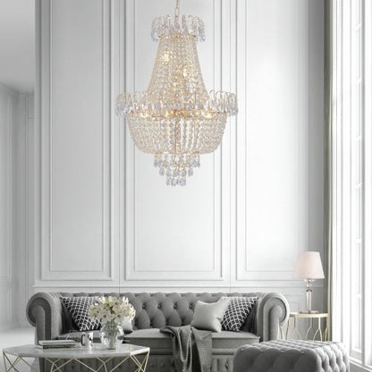 US Local Golden Crystal Chandelier, Large Modern Luxury Chandelier, Suitable For Living Room, Dining Room, Bedroom, Hallway - No Bulb