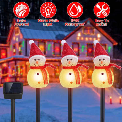 US Local 1Pc Solar Powered Lamp 3 Snowmen Outdoor Decorative Christmas Lamp Garden Stake Light IP55 Waterproof Santa Landscape Light Warm White LED Lighting Pathway Yard Patio