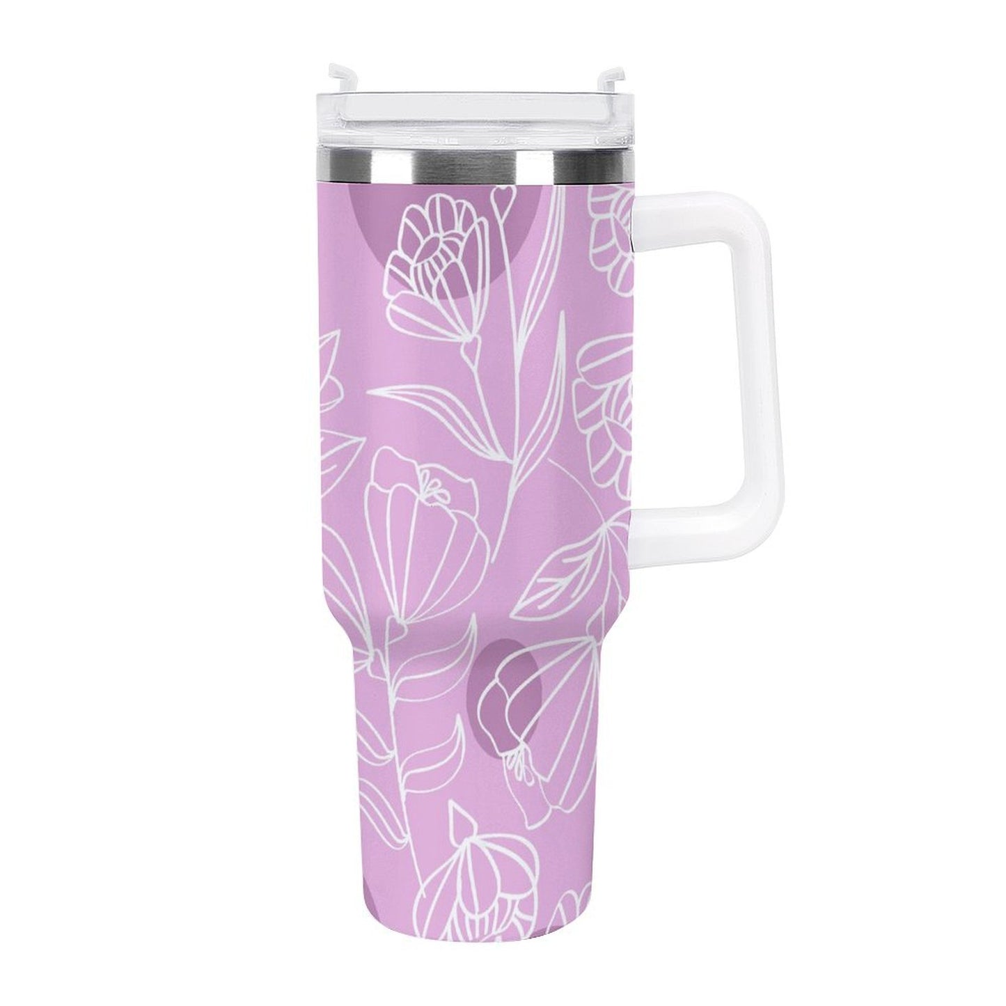 PHDT00373 POD US Local Tumbler 40 oz Large Capacity Car Cup Flowers, Pink Purple, Carving