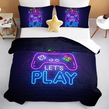 US Local 3 Pieces Neon Game Pattern Comforter Set Ultra Soft Bedding Set