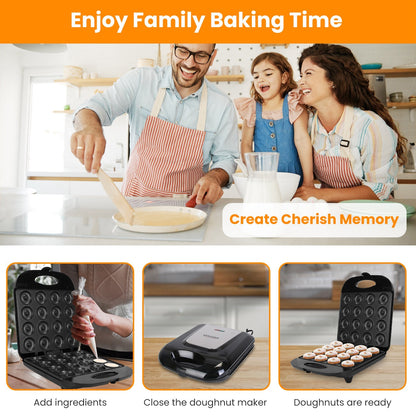 US Local 1Pc Mini Donut Maker Machine For Kids Snack Breakfast Desserts With 16 Doughnuts Holes Non Stick Coating Double-Side Heating Plates Overheating Protection