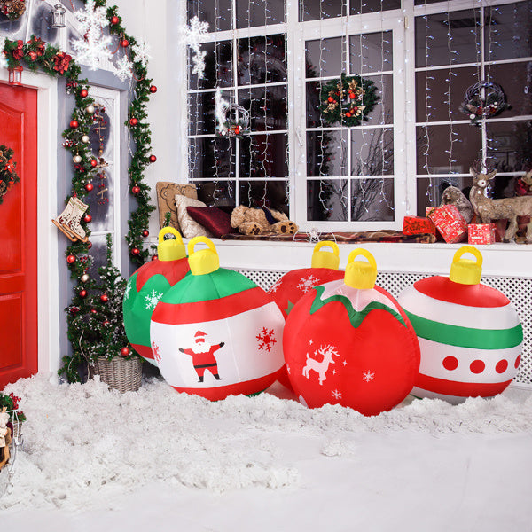 US Local 6.9ft Five Christmas Balls, Five LED Lights, Bundle Pocket, Christmas Inflatable Decoration