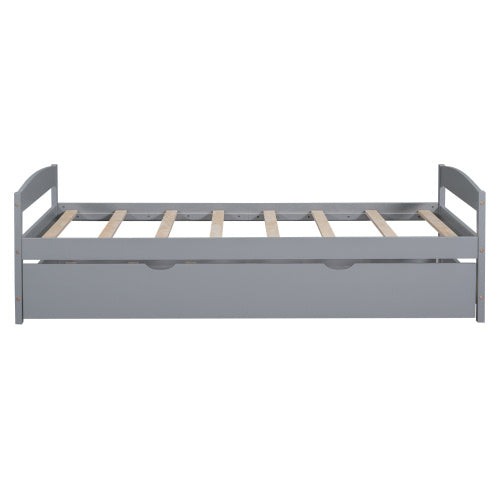 US Local Twin Size Platform Bed With Twin Size Trundle, Gray