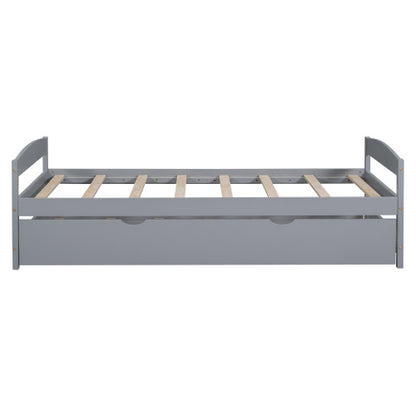 US Local Twin Size Platform Bed With Twin Size Trundle, Gray
