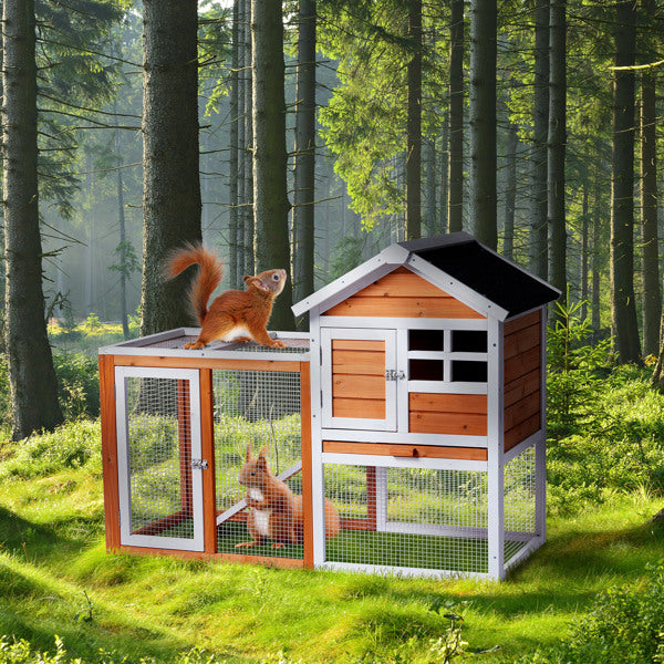 US Local House Type With Running Ladder, Orange-red, Wooden Chicken Rabbit Cage